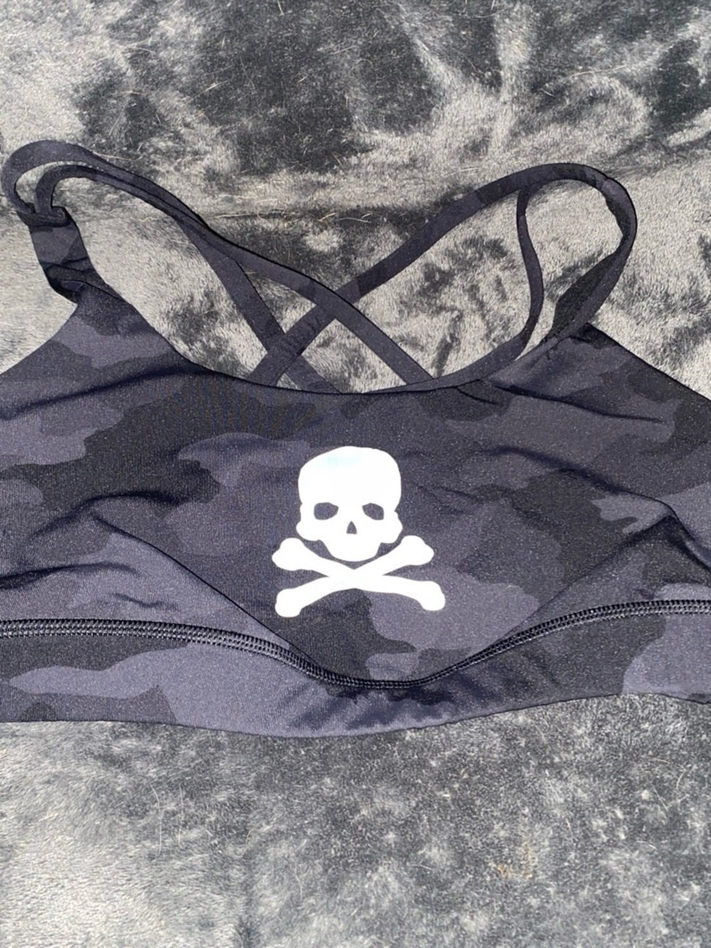 Lululemon Soul Cycle Top Blue Skull Top Bra Goth Size 6